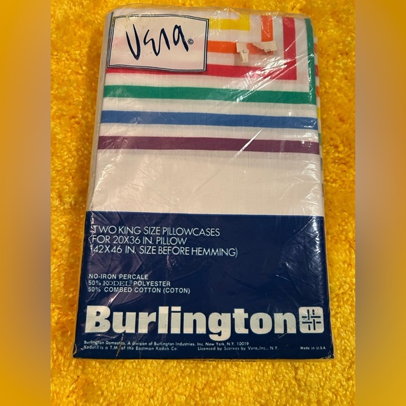 Vintage Vera Burlington rainbow king pillowcases - Picture 2 of 3